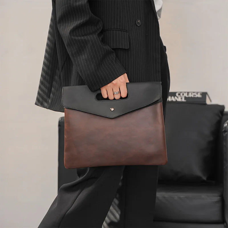 Men's Crazy Horse Leather Briefcase Office Folder Handbag Vintage File Bag