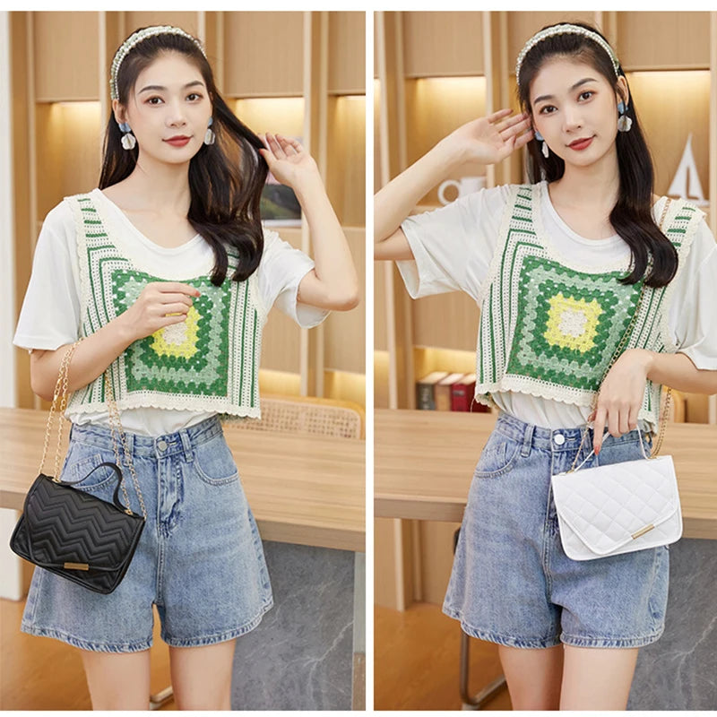 Lingge Embroidery Messenger Bag for Women Chain Shoulder Bags