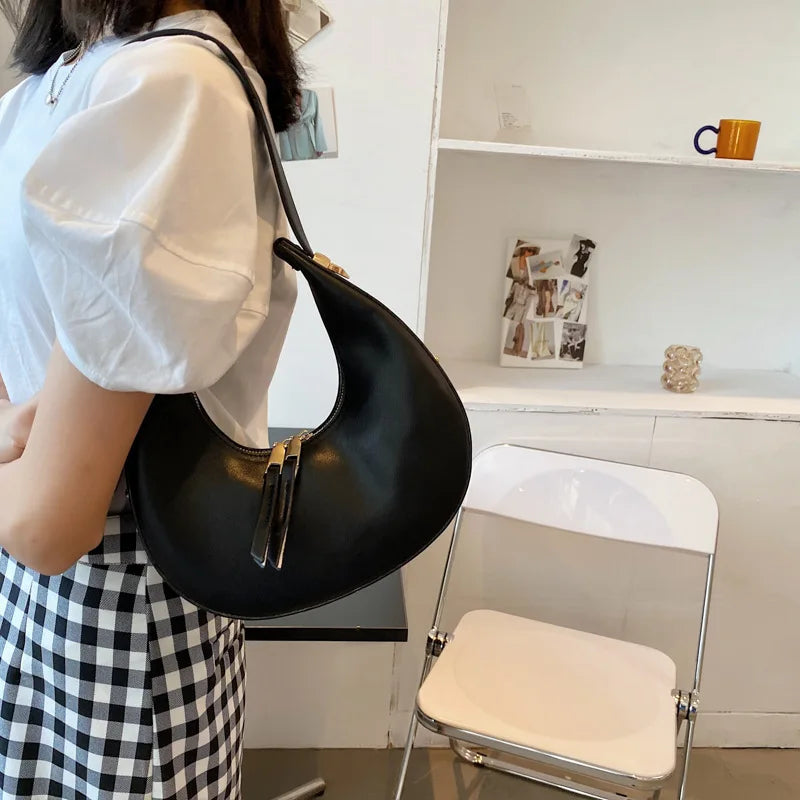 Half Moon Women Bags Adjustable Leather Strap Shoulder Bags