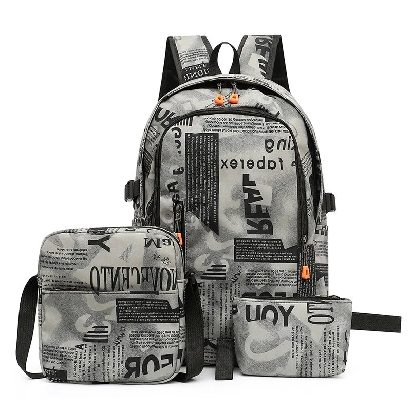 3pcs/set Junior Laptop Backpacks High Schoolbag Boys Men School Backpack