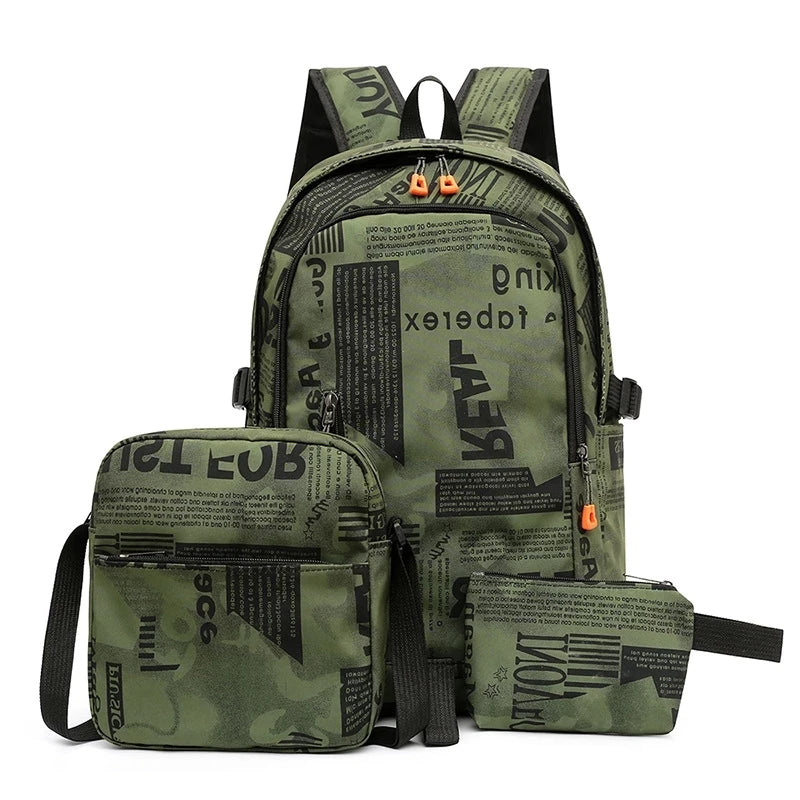 3pcs/set Junior Laptop Backpacks High Schoolbag Boys Men School Backpack