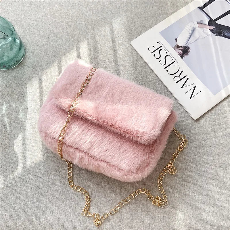 Plush Crossbody Bag Women's Shoulder Wallet Girls Handbag