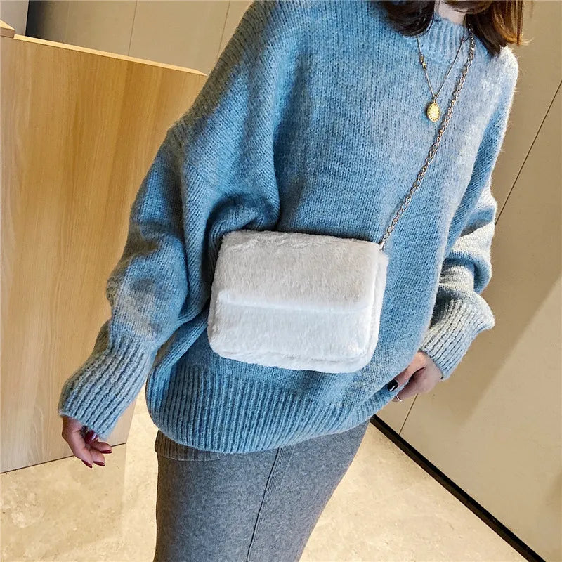 Plush Crossbody Bag Women's Shoulder Wallet Girls Handbag