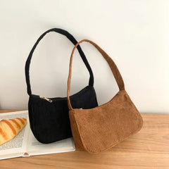 Corduroy French Stick Handbag Retro One Shoulder Bag Solid Color Square Bag