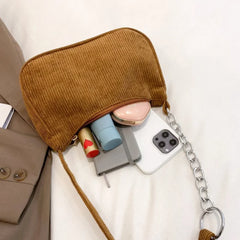 Corduroy French Stick Handbag Retro One Shoulder Bag Solid Color Square Bag