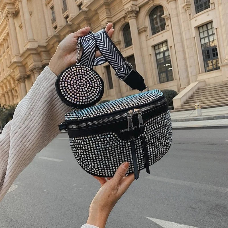 Women's Rhinestone Shoulder Messenger Bag All-match Saddle Tide Rhinestone Bag