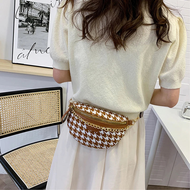Canvas Shoulder Backpack Women's Chain Cross Leather Bag