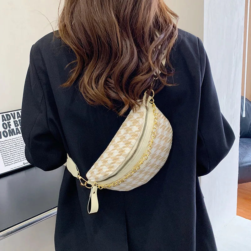 Canvas Shoulder Backpack Women's Chain Cross Leather Bag