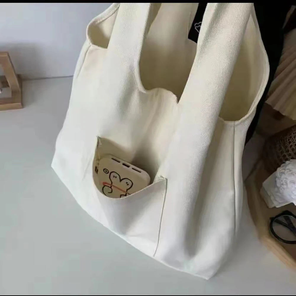 Cartoon Print Canvas Vest Shoulder Bag Big Capacity Shopping Bags