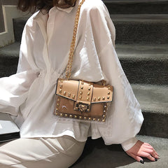 Small Pink Yellow PVC Handbag with Chains Rivet for Women