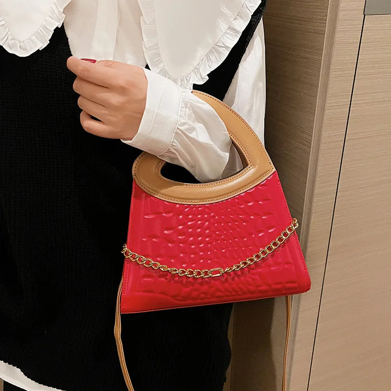 Crocodile Crossbody Bag with Peach Heart Handle, Western Style Purse