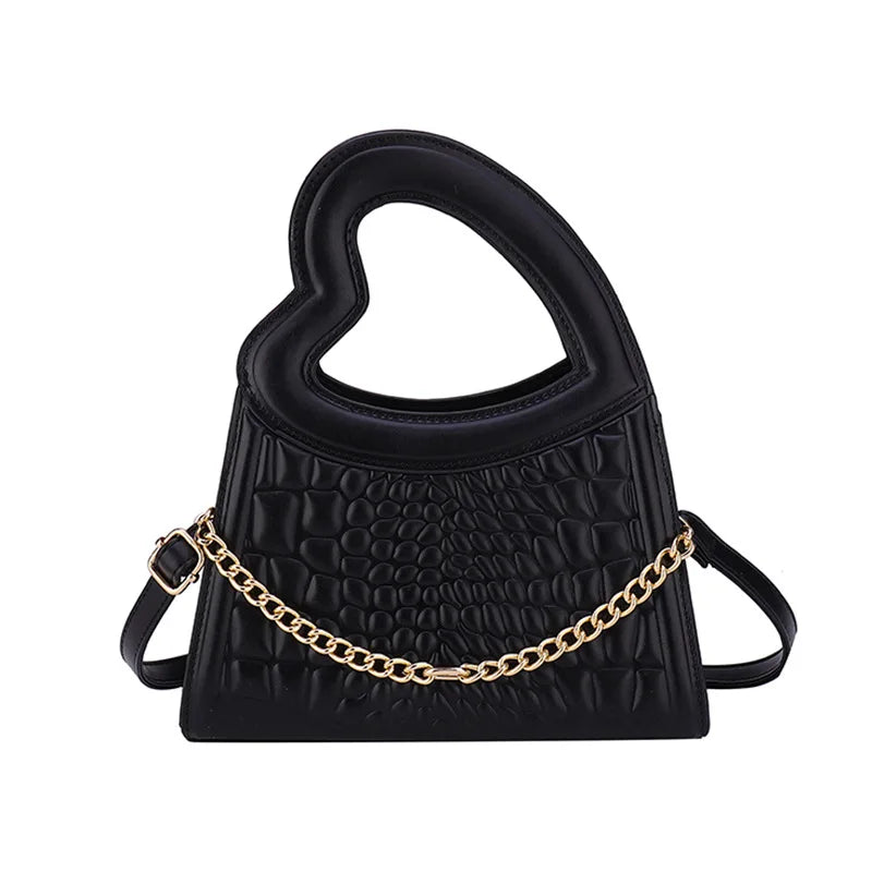 Crocodile Crossbody Bag with Peach Heart Handle, Western Style Purse