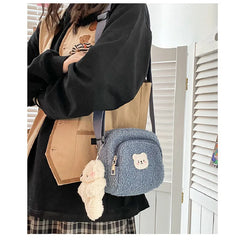 Bear Pattern Messenger Bags for Women Soft Plush Mobile Phone Bag