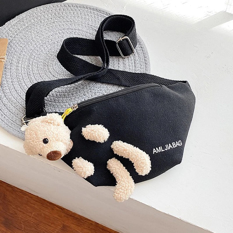 Bear Women's Waist Bag Canvas Belt Bags Crossbody Chest Female Fanny Pack