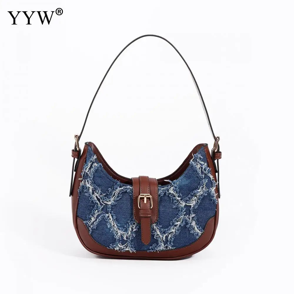 Denim Shoulder Bag Ladies Leather Casual Handbag