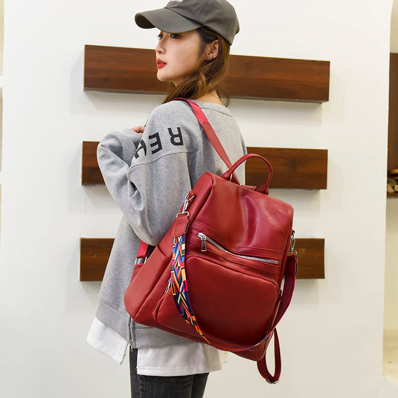 Women Leather Backpack School Bags for Girls Large Capacity