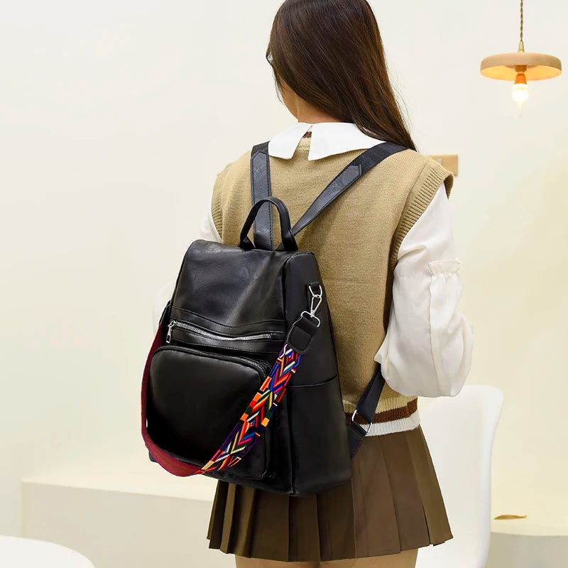Women Leather Backpack School Bags for Girls Large Capacity