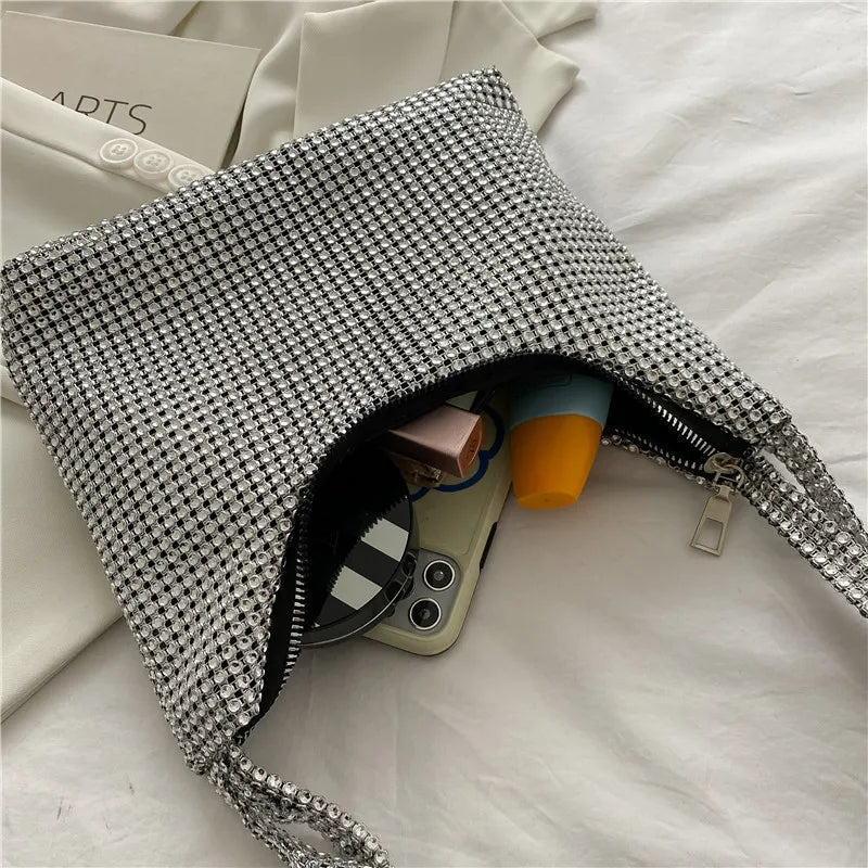 Diamond-Studded Evening Bag Rhinestone Underarm Bag Shoulder Handbag