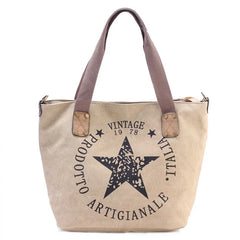Women Canvas Shoulder Bags Printed Letters Star Cross Body Bags