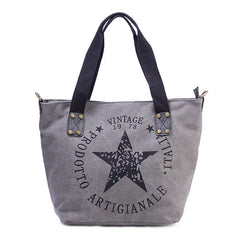 Women Canvas Shoulder Bags Printed Letters Star Cross Body Bags