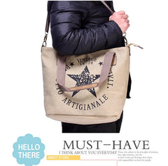 Women Canvas Shoulder Bags Printed Letters Star Cross Body Bags