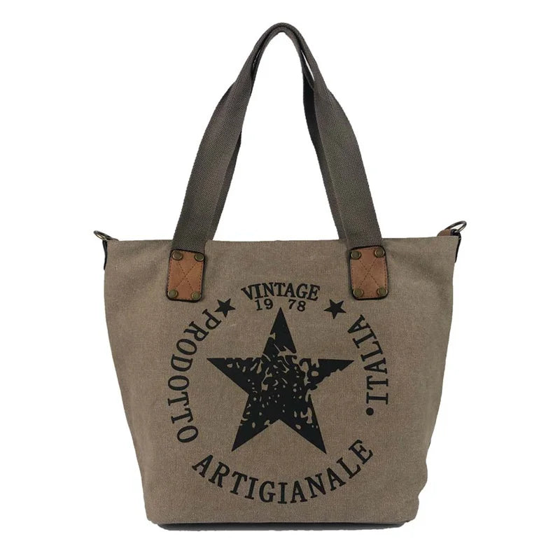 Women Canvas Shoulder Bags Printed Letters Star Cross Body Bags