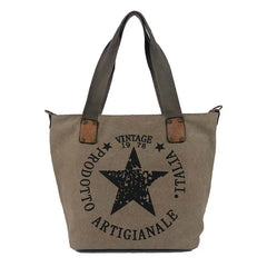 Women Canvas Shoulder Bags Printed Letters Star Cross Body Bags