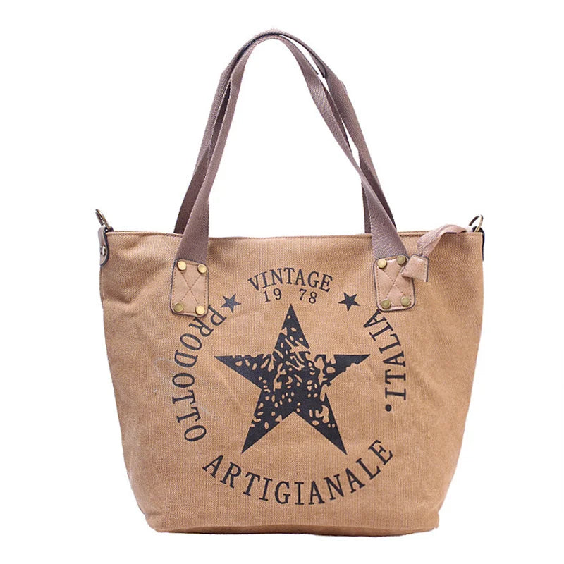 Women Canvas Shoulder Bags Printed Letters Star Cross Body Bags