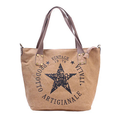 Women Canvas Shoulder Bags Printed Letters Star Cross Body Bags