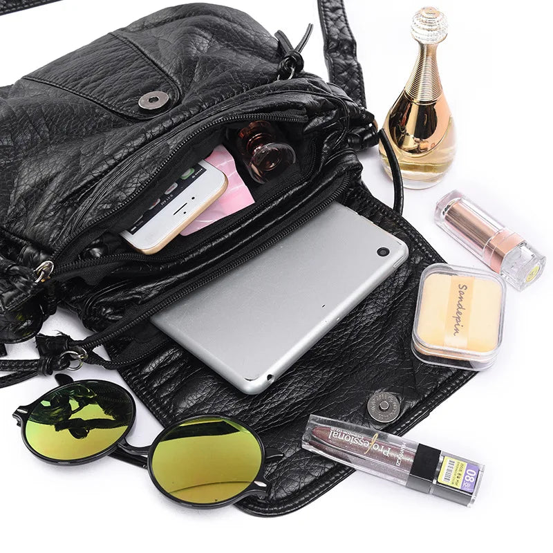 Small WomenSoft Washed PU Leather Crossbody Bag Female Handbag Purse