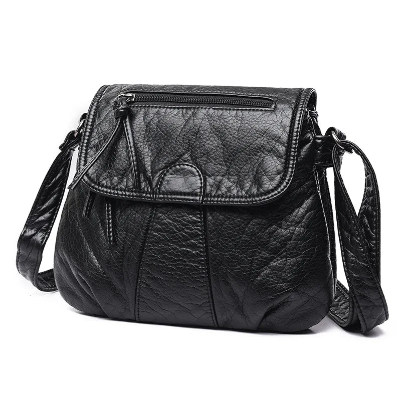 Small WomenSoft Washed PU Leather Crossbody Bag Female Handbag Purse