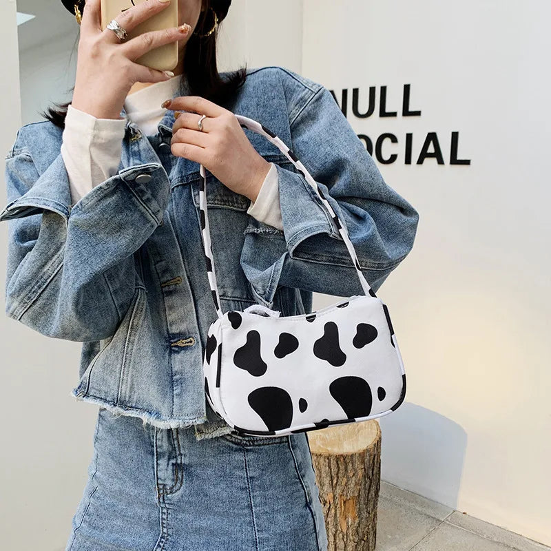 Cow Print Canvas Shoulder Bag Women's Handbag