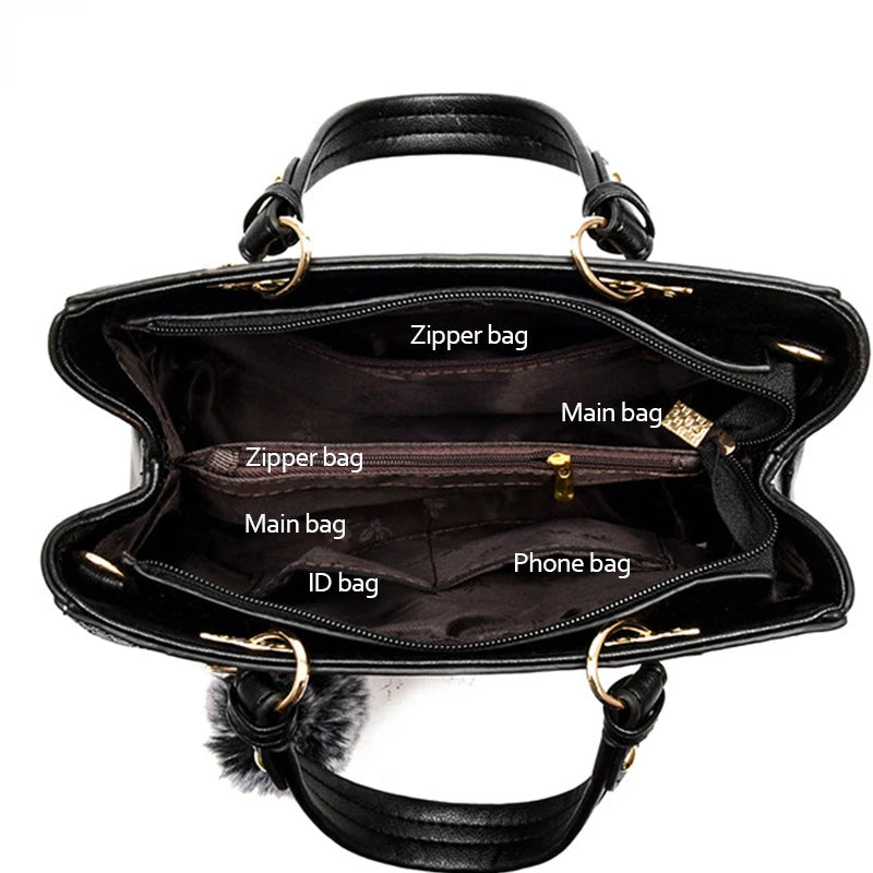 Women's Leather Stitching Handbag Tote Wallets Fur Messenger Purse