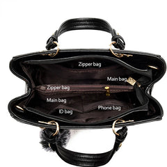 Women's Leather Stitching Handbag Tote Wallets Fur Messenger Purse