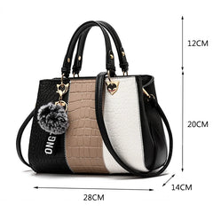 Women's Leather Stitching Handbag Tote Wallets Fur Messenger Purse
