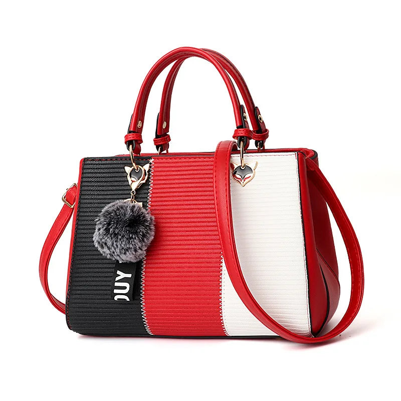Women's Leather Stitching Handbag Tote Wallets Fur Messenger Purse