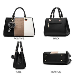 Women's Leather Stitching Handbag Tote Wallets Fur Messenger Purse