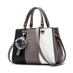 Women's Leather Stitching Handbag Tote Wallets Fur Messenger Purse