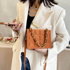 Flannel Crossbody Bags Women Chain Handbag Solid Shoulder Bags