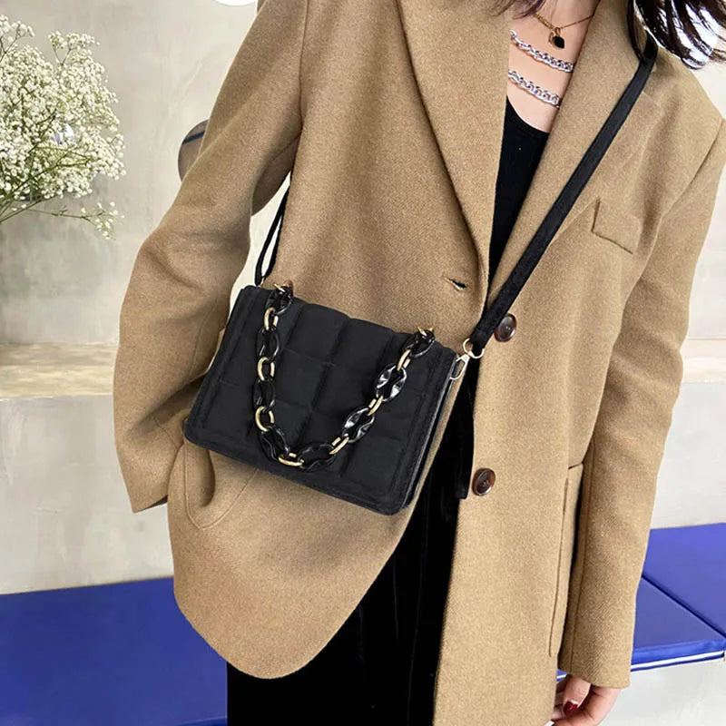 Flannel Crossbody Bags Women Chain Handbag Solid Shoulder Bags