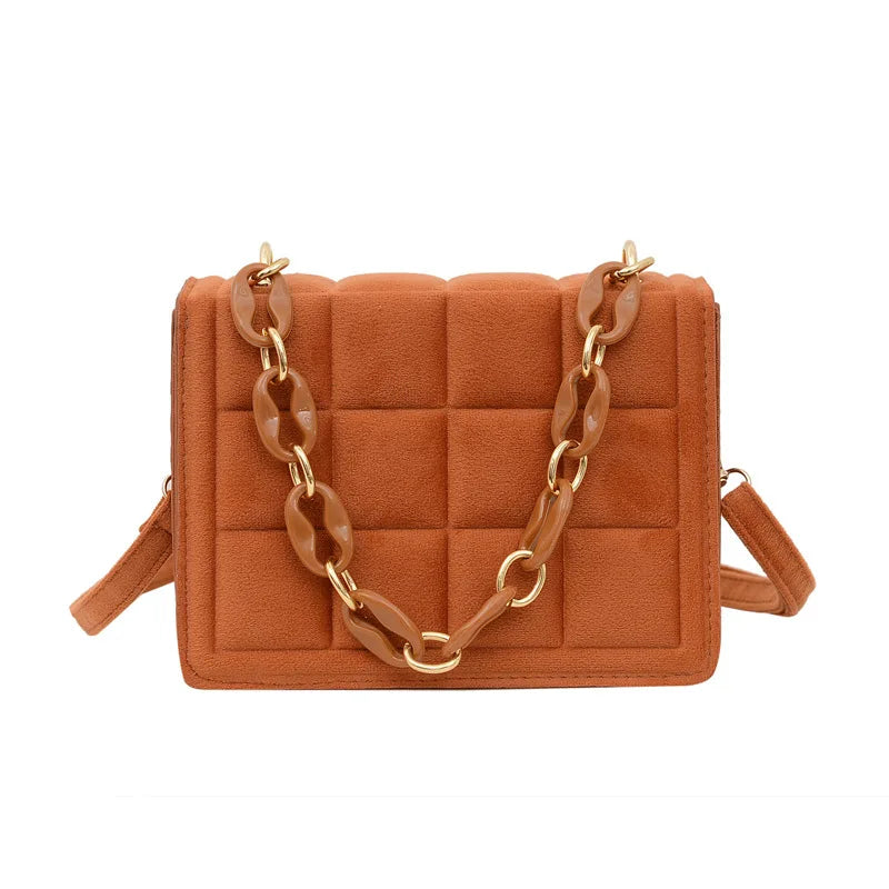 Flannel Crossbody Bags Women Chain Handbag Solid Shoulder Bags