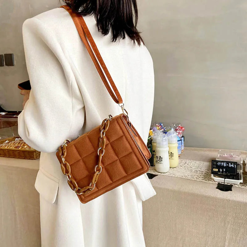 Flannel Crossbody Bags Women Chain Handbag Solid Shoulder Bags