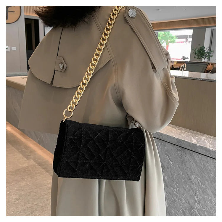 Velvet Shoulder Handbag Famous Women All-match Underarm Crossbody Bag