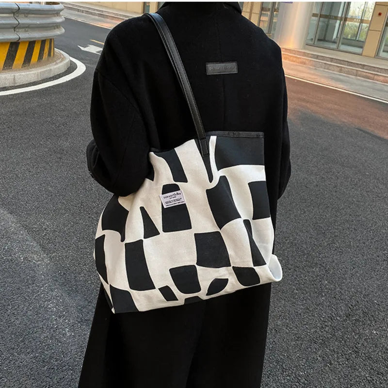 Plaid Girls Canvas Shoulder Tote Bag