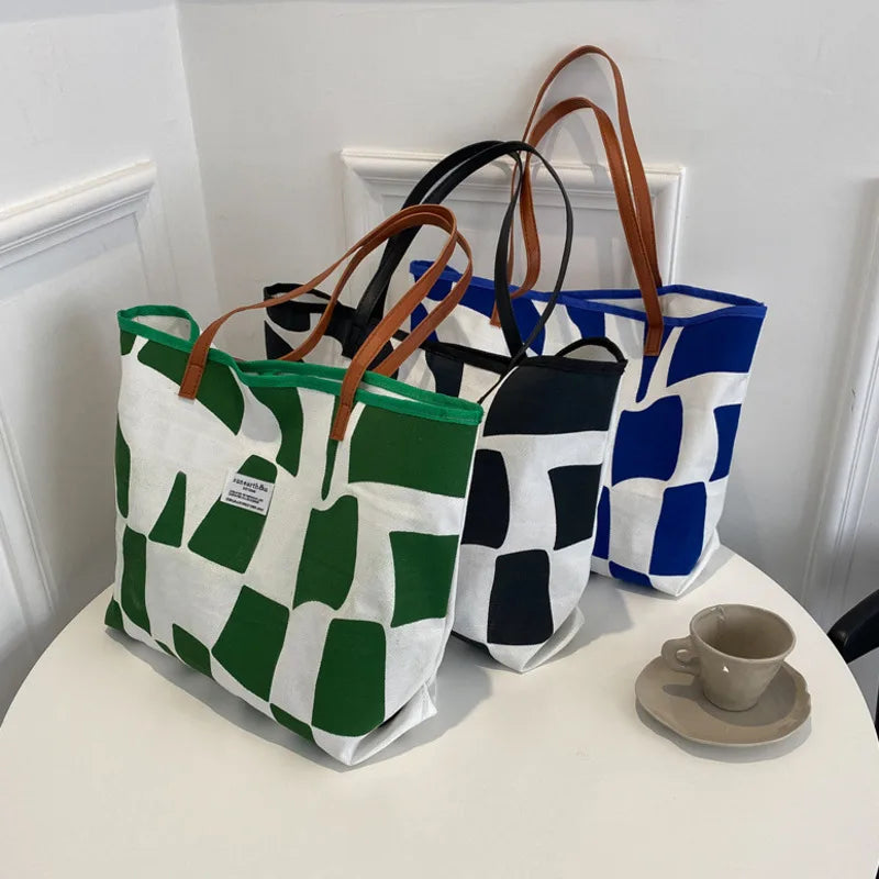 Plaid Girls Canvas Shoulder Tote Bag