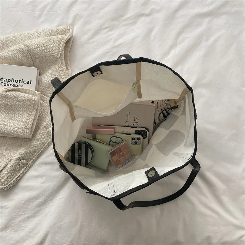 Plaid Girls Canvas Shoulder Tote Bag