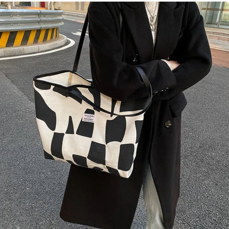 Plaid Girls Canvas Shoulder Tote Bag