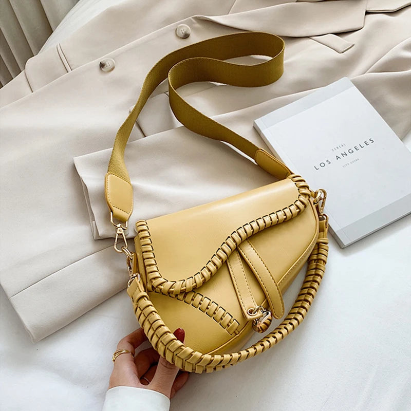Casual One Shoulder Saddle Bag PU Material Lock Hasp