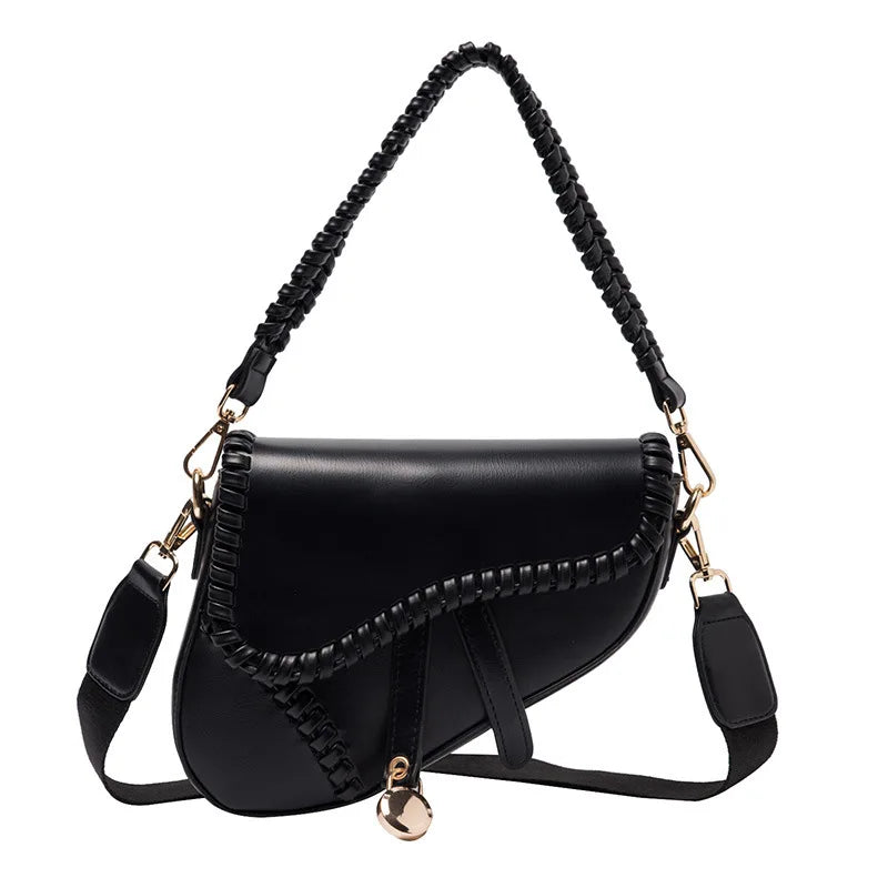 Casual One Shoulder Saddle Bag PU Material Lock Hasp