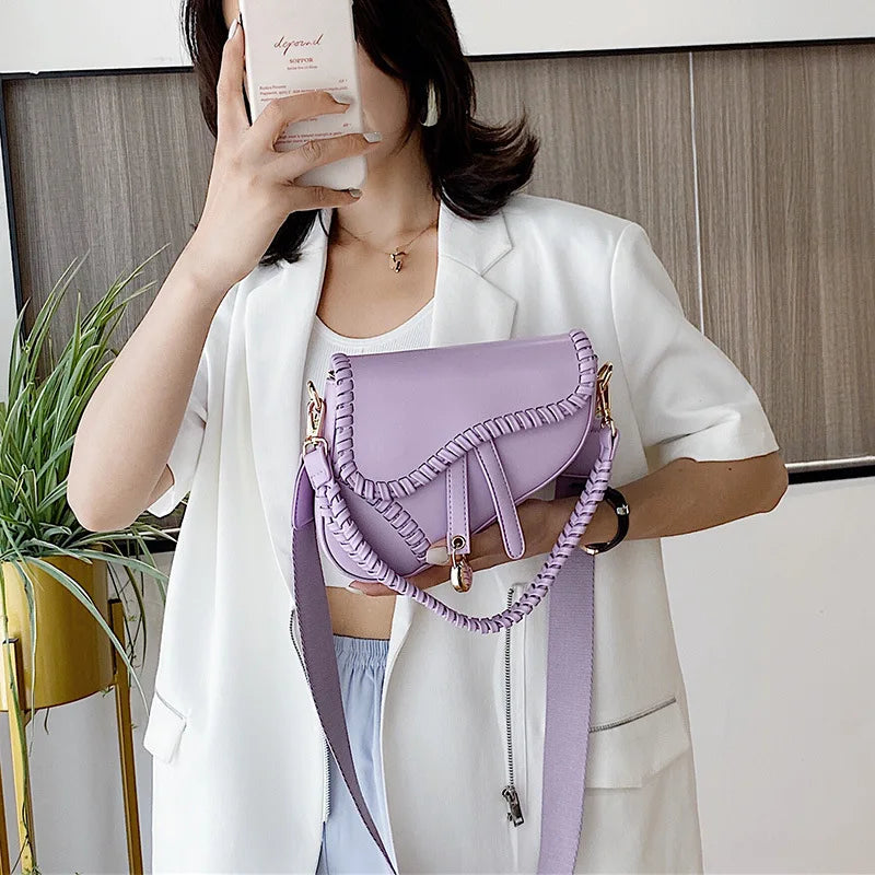 Casual One Shoulder Saddle Bag PU Material Lock Hasp